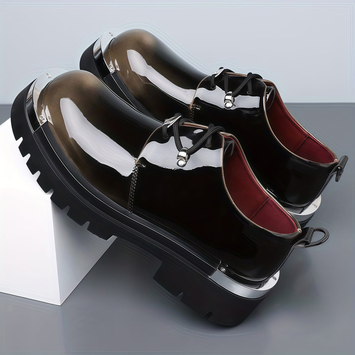 Men's dress shoes leather shoes men's thick-soled heightening leather shoes glossy derby shoes wedding business men's shoes light luxury high sense