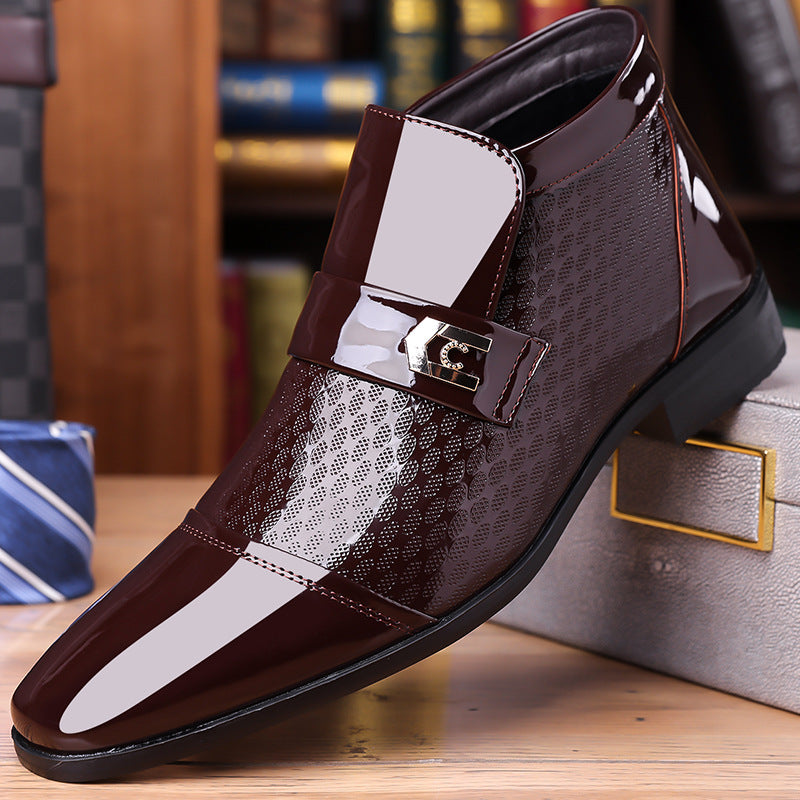 Men's dress shoes men's leather shoes bright patent leather splicing high-top men's shoes business casual British style single shoes temperament