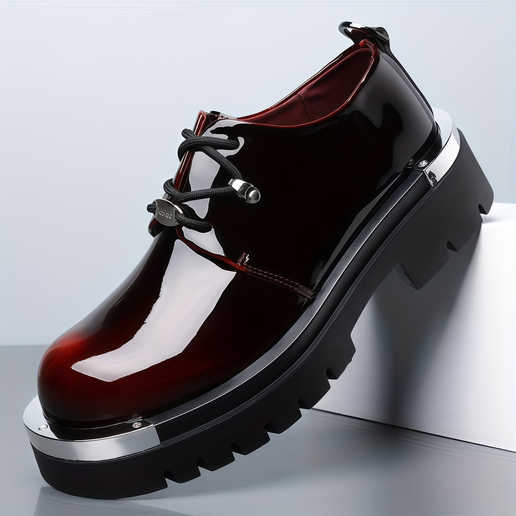 Men's dress shoes leather shoes men's thick-soled heightening leather shoes glossy derby shoes wedding business men's shoes light luxury high sense