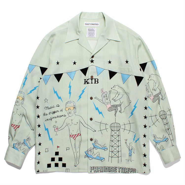 GUILTYPARTIES TIGER Long sleeved shirt World Peace series theme Hawaiian rayon long-sleeved shirt