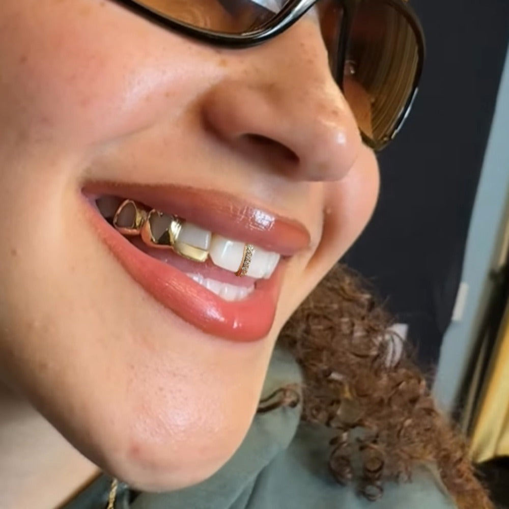 Grillz Hip-Hop Rock Love Braces Cross-border Hollow Triple Braces Heart-shaped Design Independent Braces Fashion Accessories Hip Hop Braces