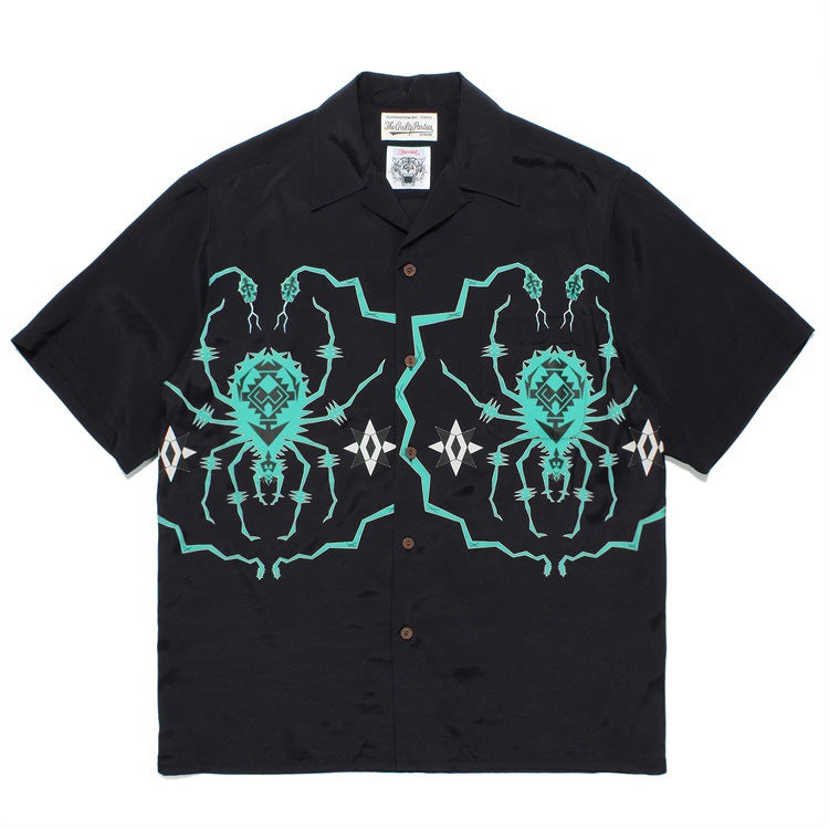 GUILTYPARTIES TIGER Shirts 23SS WOLF'S HEAD Spider Hawaiian Loose Short Sleeve Shirt Men