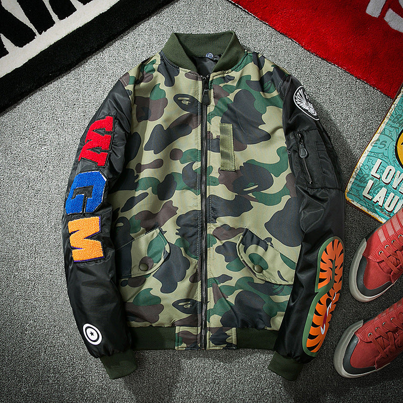 Mens Bomber Jacket MA-1 Winter Thickness available cotton-padded jacket shark pilot couple autumn and winter embroidery camouflage