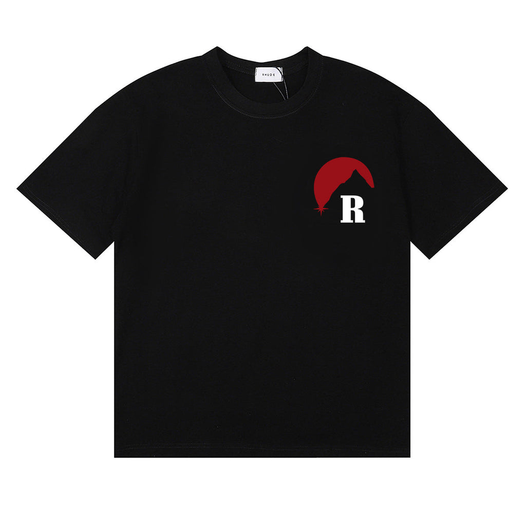 Rhude T Shirt Letter Snow Mountain Sunset Pattern Short Sleeve T-Shirt