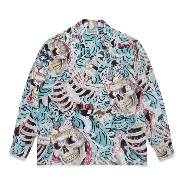 GUILTYPARTIES TIGER Long sleeved shirt Eye strap attention tiger totem skull Hawaiian long sleeved shirt