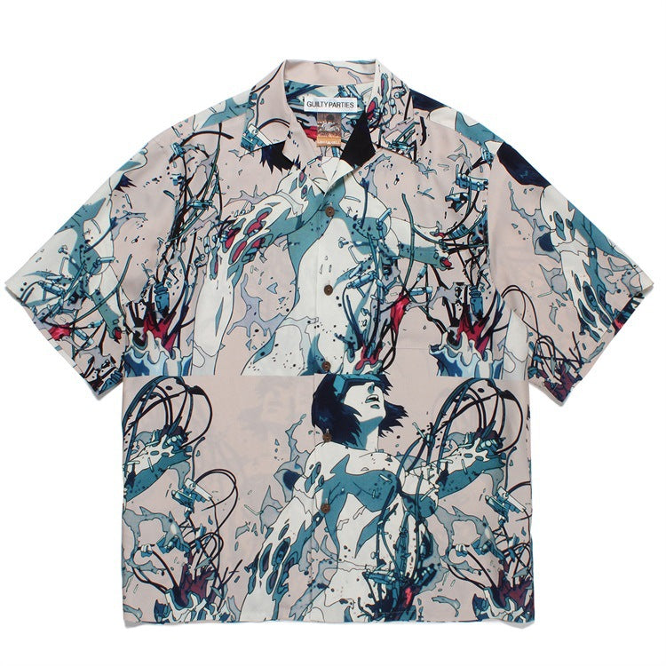 GUILTYPARTIES TIGER Shirts 23SS Ghost in the Shell print Hawaiian short-sleeved shirt men