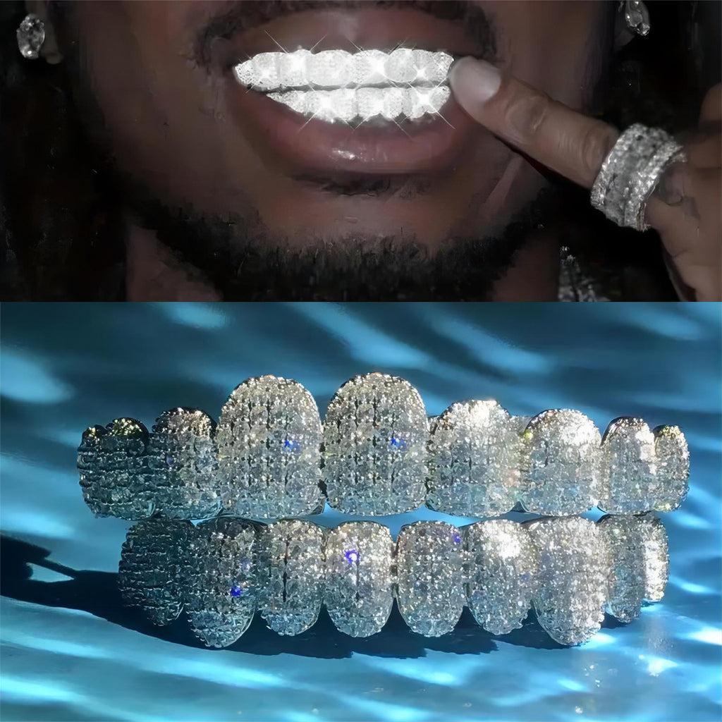 Grillz Hip-Hop Rock Braces Real Gold Plated 10 Tooth Microstudded Diamond HIPHOP Braces Halloween Hip Hop Ornament