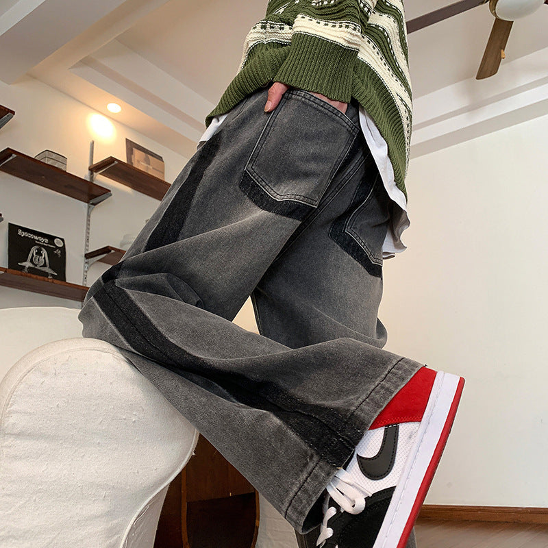 Men Jeans Vintage Jeans Men Autumn and Winter Loose Wide-Leg Straight Trousers