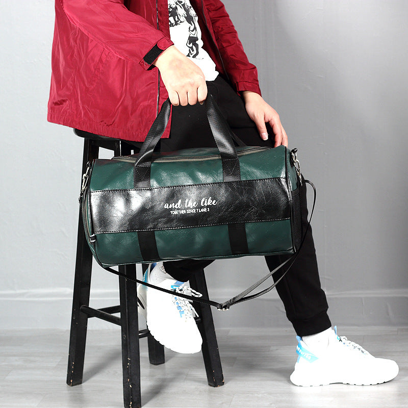 Leather duffel bag travel bag shoulder messenger bag sports bag wet and dry separation men's fitness bag women's hand