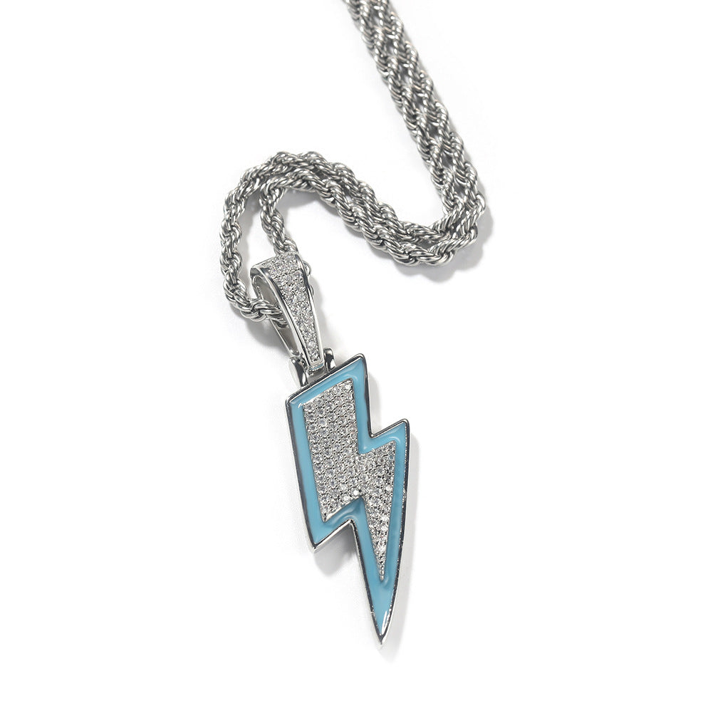 Jewelry Luminous Lightning Necklace Simple ins Wind Drip Oil Inlaid Zirconium Night light lightning Jesus Pieces