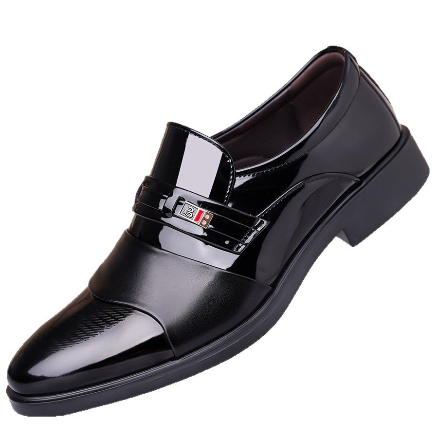 Men's dress shoes leather shoes men's glossy splicing men's dress shoes wedding business banquet autumn and winter men's shoes trendy brand high sense