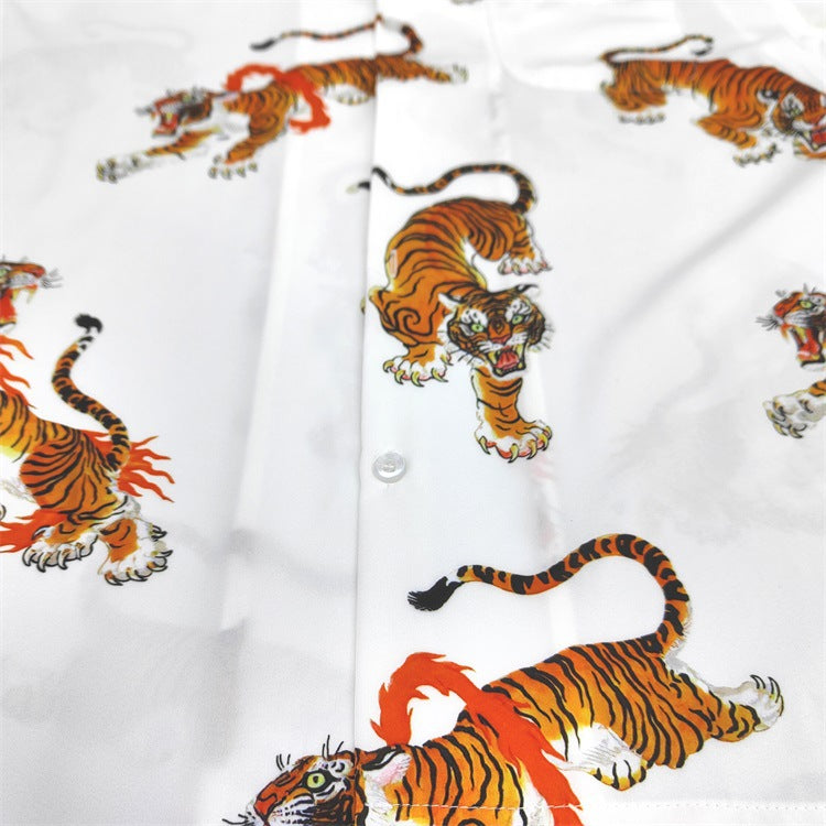 GUILTYPARTIES TIGER Long sleeved shirt TIM LEHI Downhill Tiger Fire Ring Tiger, Hawaiian Long Sleeve Shirt Men