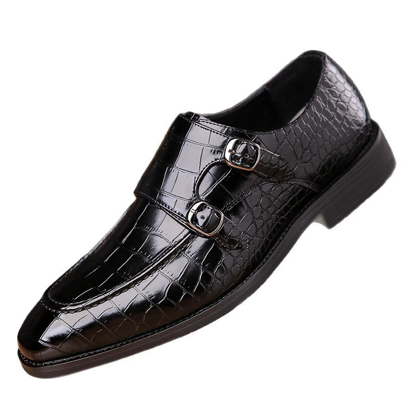Men's dress shoes leather shoes men's crocodile pattern double buckle men's shoes autumn casual shoes wedding business banquet men's dress shoes