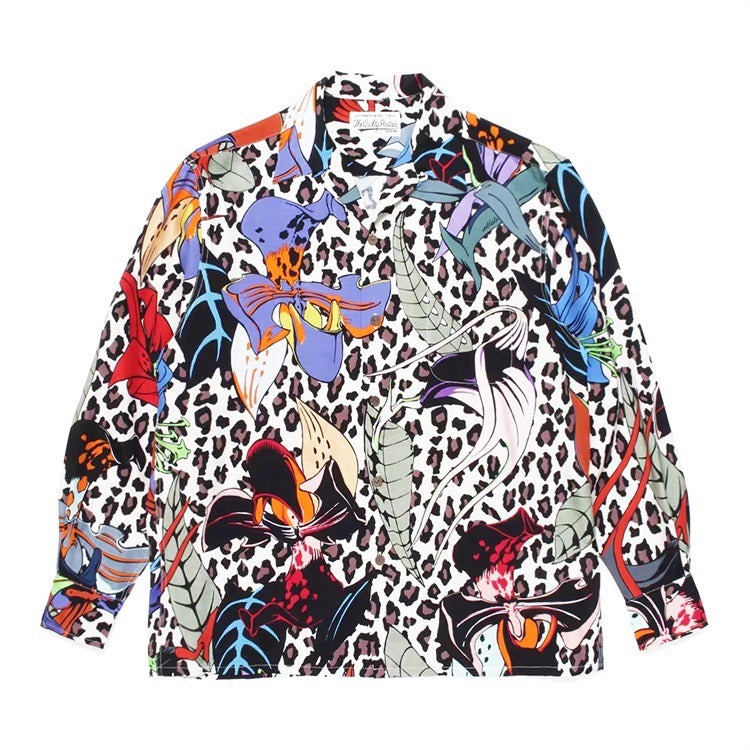 GUILTYPARTIES TIGER Long sleeved shirt GUILTYPARTIES TIGER 21AW SKA JACKET Leopard print floral long-sleeved shirt men