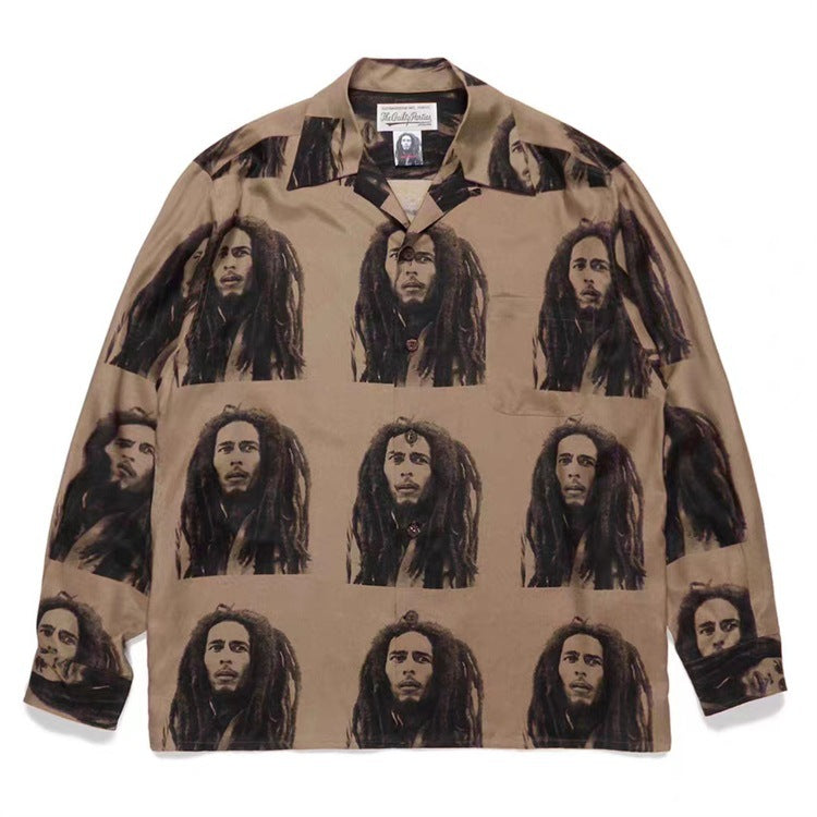 GUILTYPARTIES TIGER Long sleeved shirt BOB MARLEY Reggae rock portrait Hawaiian long sleeved shirt