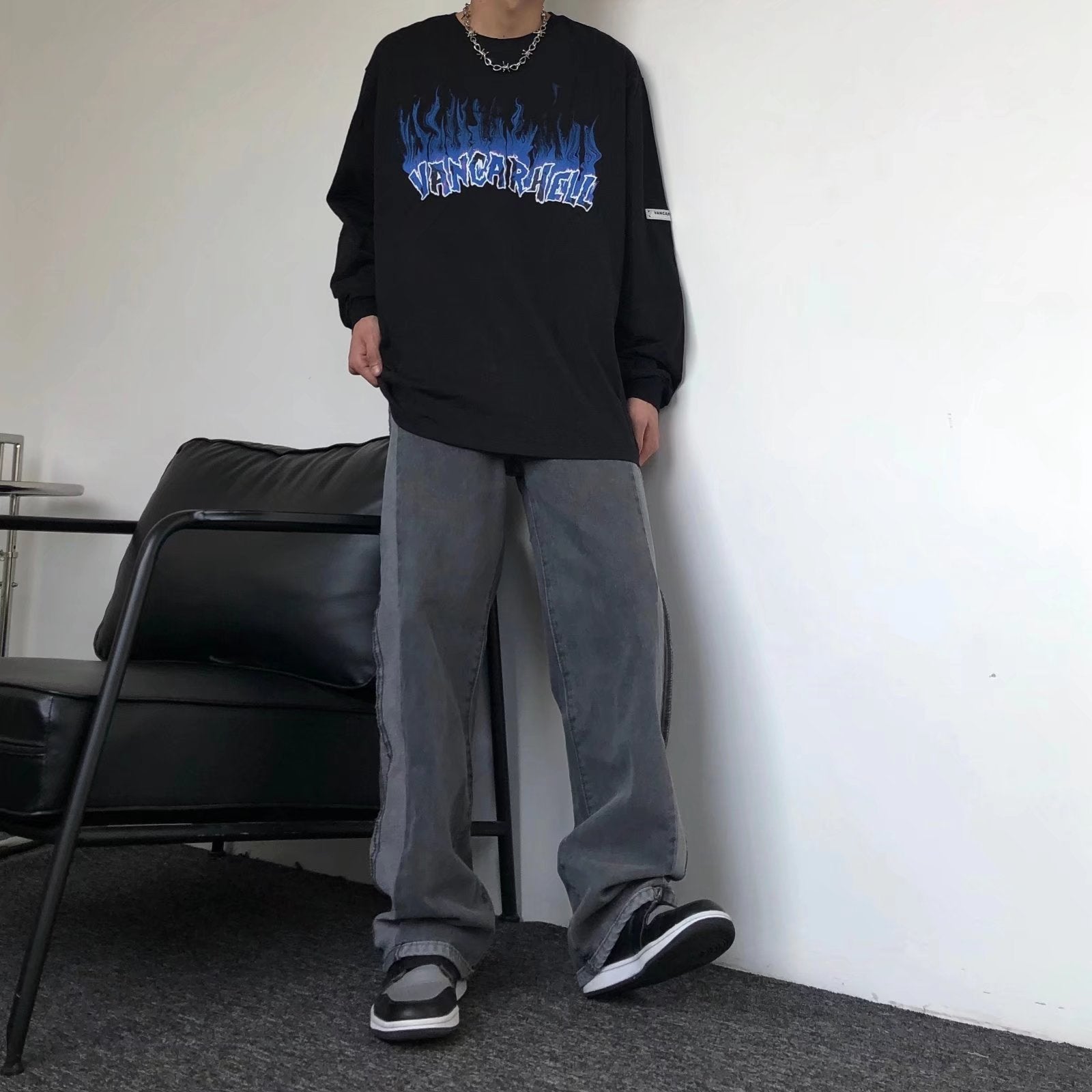 Men Jeans Loose Straight Jeans Fall Casual Wide-Leg Trousers