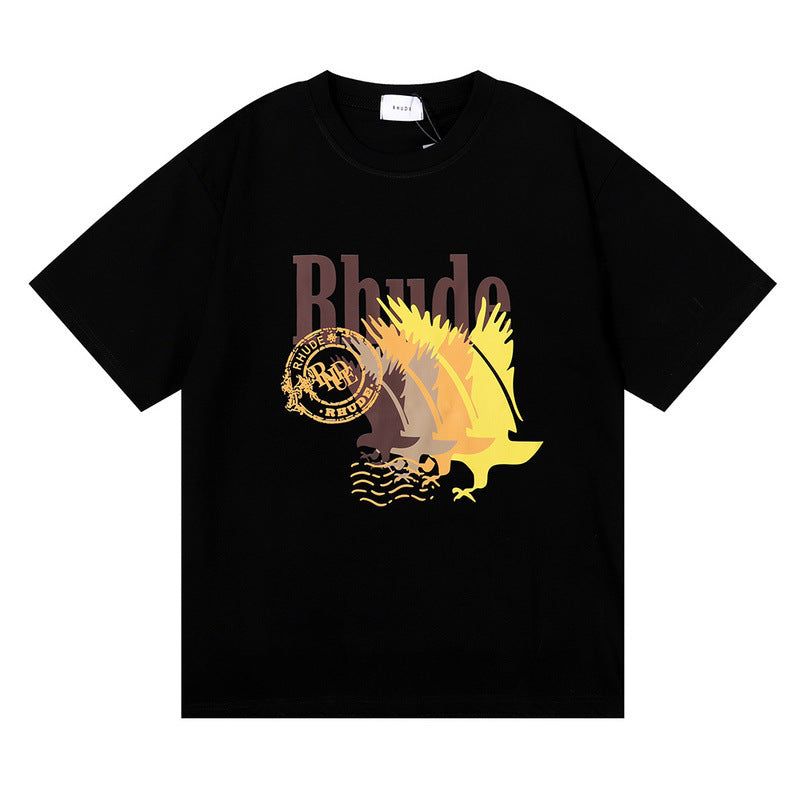 Rhude T Shirt gradual change color bird print short sleeve T-shirt