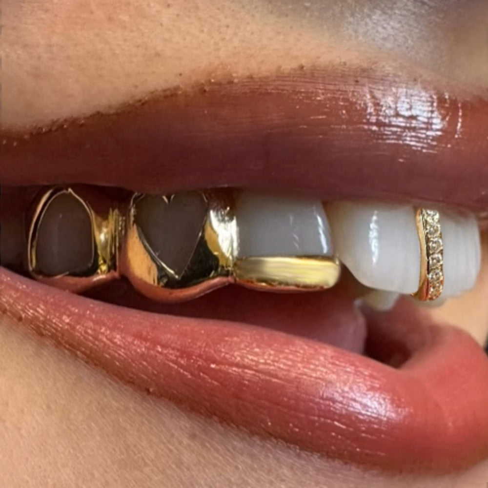 Grillz Hip-Hop Rock Love Braces Cross-border Hollow Triple Braces Heart-shaped Design Independent Braces Fashion Accessories Hip Hop Braces
