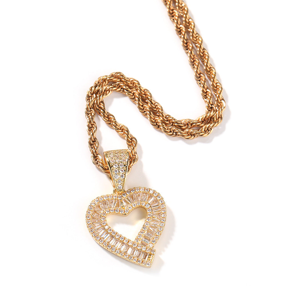 Jewelry T-Square Love Pendant Personality Trend Retro Copper Zircon St. Valentine's Spectrum Angel Pieces