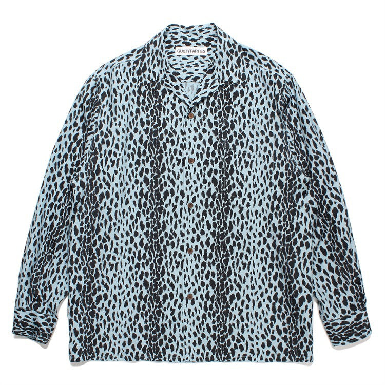 GUILTYPARTIES TIGER Long sleeved shirt Leopard print, Hawaiian rayon casual long-sleeved shirt men