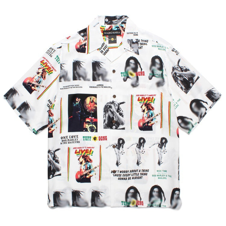 GUILTYPARTIES TIGER Shirts 24AW BOB MARLEY, Embroidered Hawaiian Short Sleeve Shirt Men
