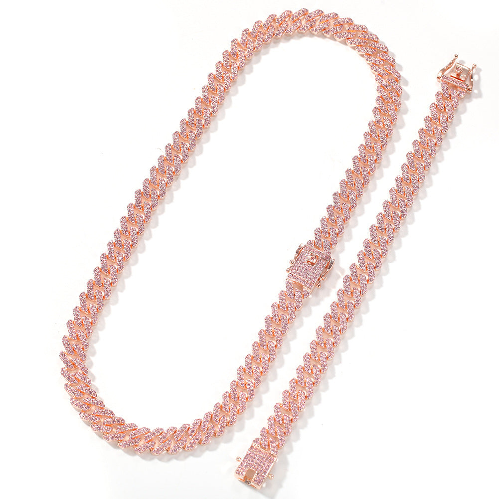 Bracelet Cuban Chain Necklace ins Wind Rose Gold Pink Diamond Alloy Hip Hop Spectrum St. Valentine's