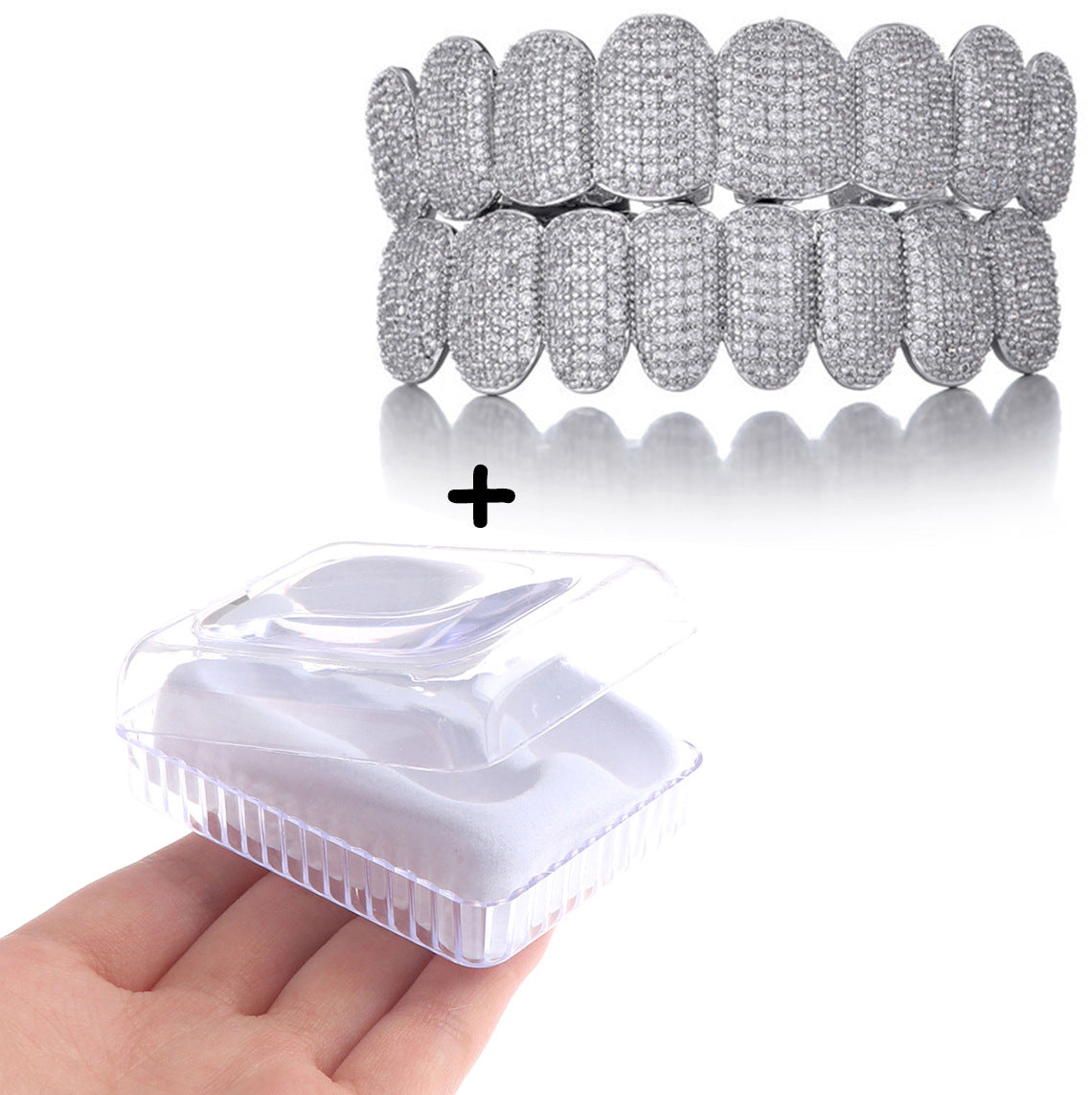 Grillz Hip-Hop Rock European and American Hip Hop Braces Real Gold Plated 10 Tooth Micro-studded Diamond Cross-border Hiphop Braces Halloween Hip Hop Ornaments