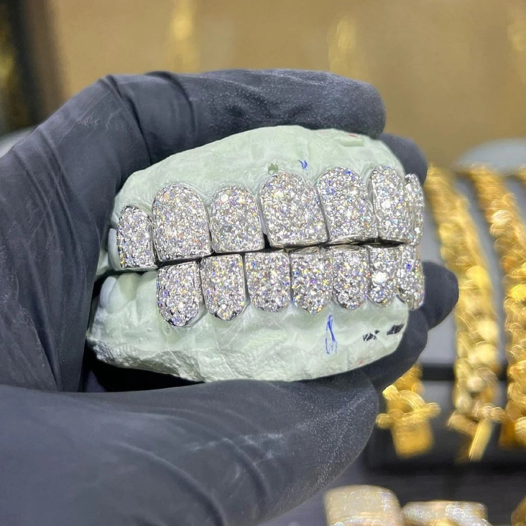 Grillz Hip-Hop Rock Hip Hop Braces Real Gold Plated 10-Tooth Microstudded Diamond HIPHOP Braces Halloween Hip Hop Ornament