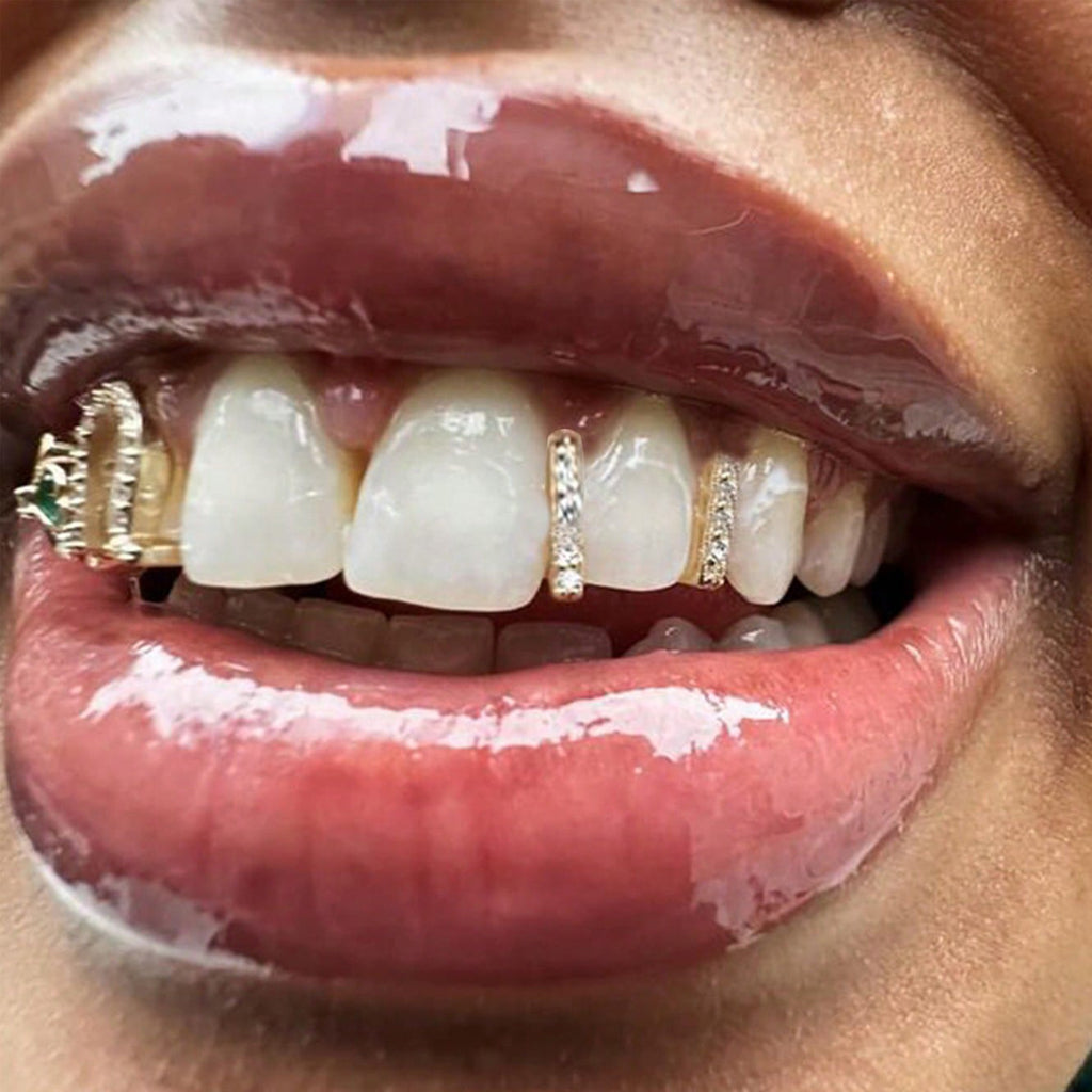 Grillz Hip-Hop Rock Hip Hop Zirconium Trim Braces TeethGrillz Real Gold Plating