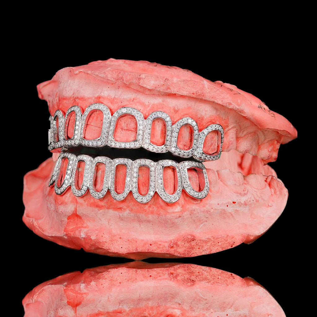 Grillz Hip-Hop Rock Hip Hop Braces Real Gold Plated 8-tooth Hollow Filled Diamond Cross-Border HIPHOP Braces Halloween Hip Hop Ornaments