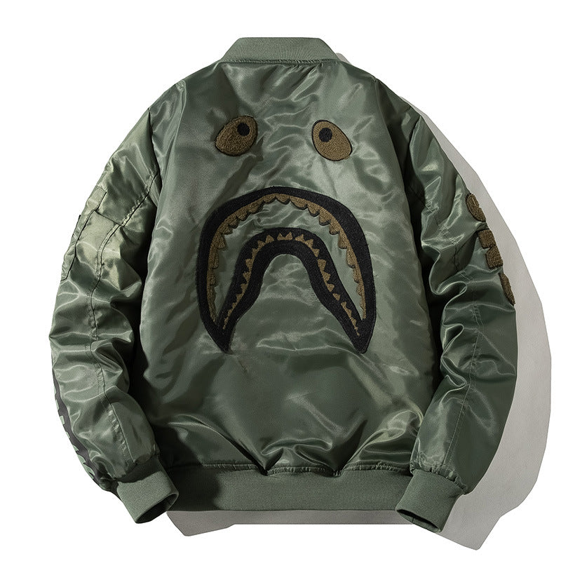 Mens Bomber Jacket MA-1 Winter Thickness available cotton-padded jacket Spring Autumn Winter Embroidery Shark Pilot Baseball Uniform