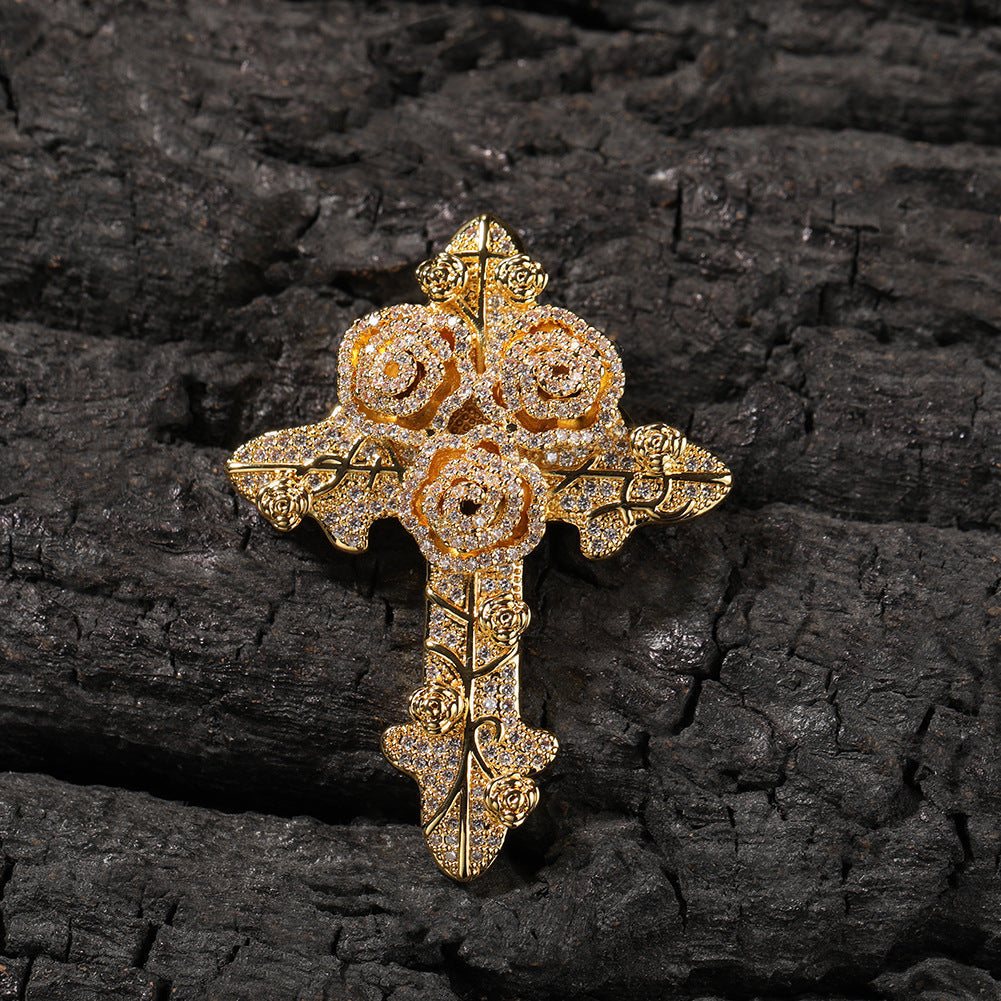Jewelry ins Wind Rose Cross Zircon Pendant Twist Chain Necklace Crosses Royalty Egypt Pieces