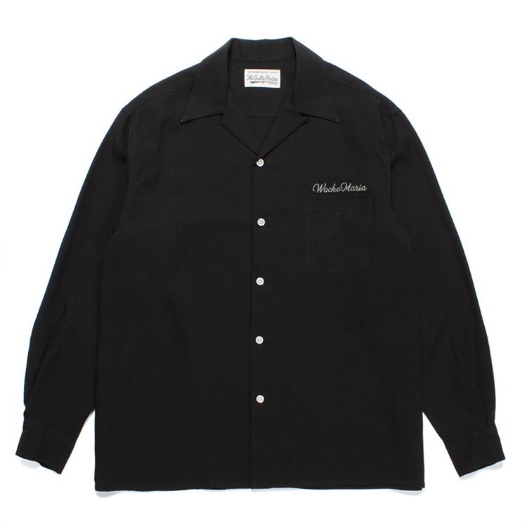 GUILTYPARTIES TIGER Long sleeved shirt solid color letter embroidered Hawaiian rayon long-sleeved shirt men