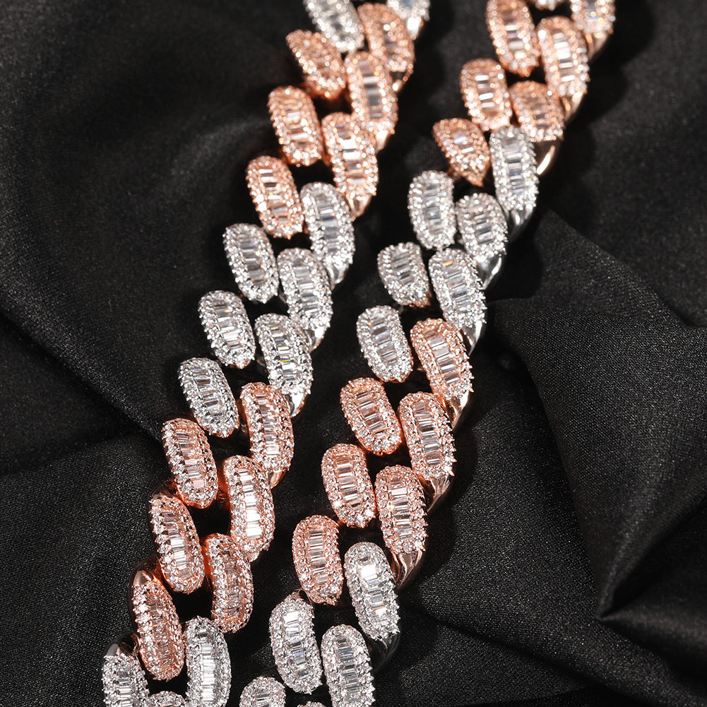 Bracelet 14MMT Square Zircon Hip Hop Cuban Chain Bracelet Spectrum St. Valentine's