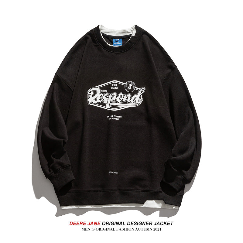 Men Pullover Hoodie Patchwork round Neck Sweater Men's and Women's Spring and Autumn Loose Top