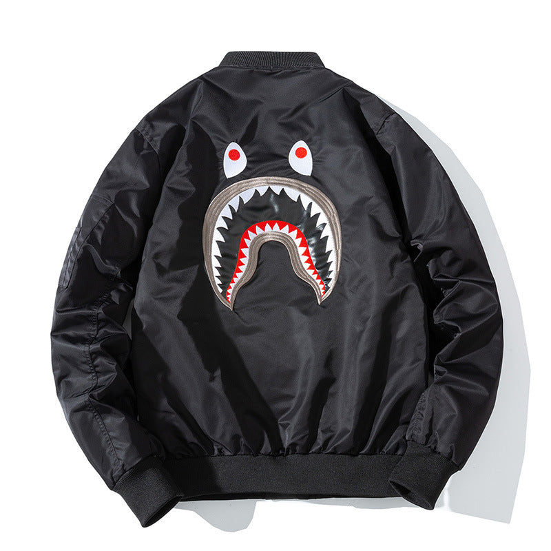 Mens Bomber Jacket MA-1 Winter Thickness available cotton-padded jacket Autumn/winter embroidery shark pilot baseball jersey