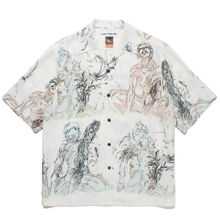 GUILTYPARTIES TIGER Shirts 23SS Ghost in the Shell print Hawaiian short-sleeved shirt men