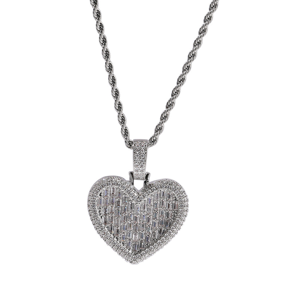 Jewelry Love Pendant Copper Set Zircon T Square Full Diamond Pendant Necklace St. Valentine's Spectrum