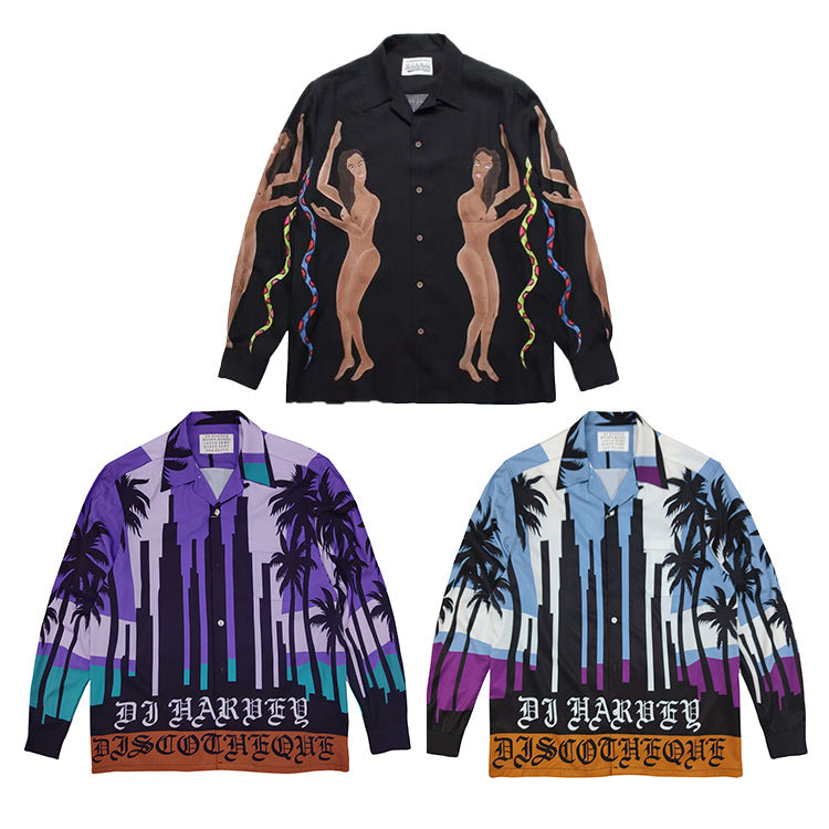 GUILTYPARTIES TIGER Long sleeved shirt DJ Harvey Coconut Tree, Dancing with Snakes, Hawaiian Long Sleeve Shirt