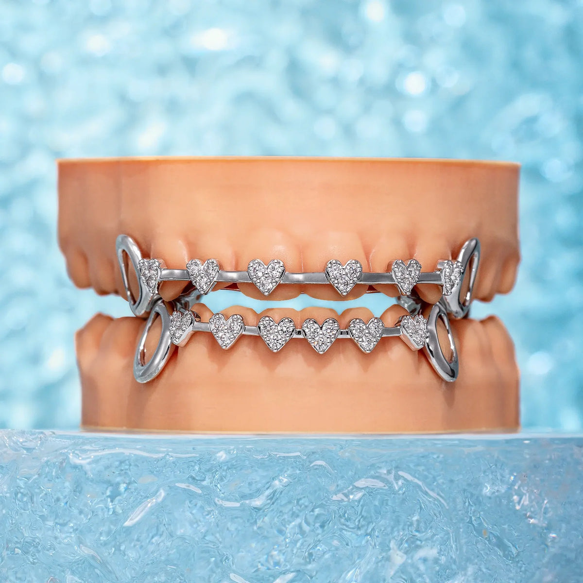 Grillz Hip-Hop Rock Hip-Hop Braces Real Gold Plated 8-tooth Micro-inlaid Love Full Diamond Cross-border HIPHOP Braces Halloween Hip-Hop Ornaments