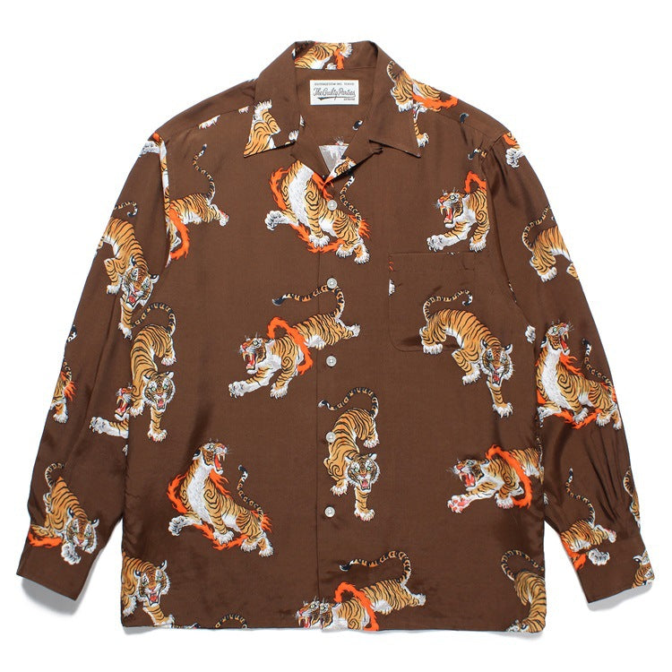 GUILTYPARTIES TIGER Long sleeved shirt TIM LEHI Downhill Tiger Fire Ring Tiger, Hawaiian Long Sleeve Shirt Men