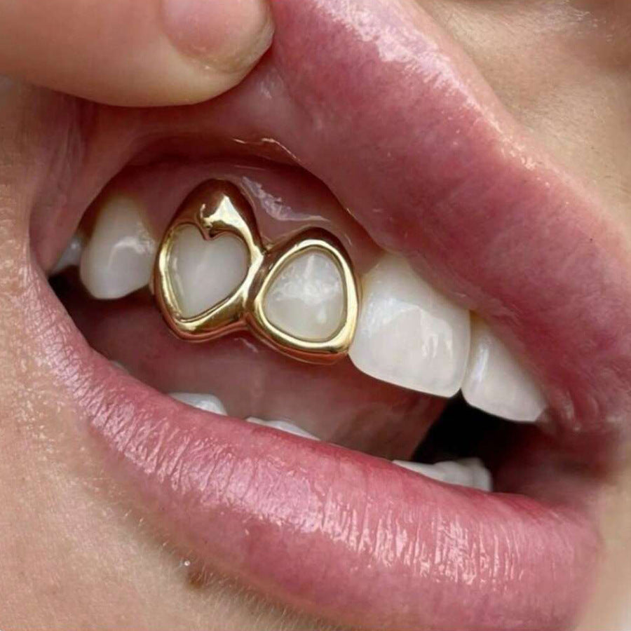Grillz Hip-Hop Rock Hollow Love Stick Drill Double Braces Daily Out Cool Glossy Gold Teeth Hip Hop Versatile