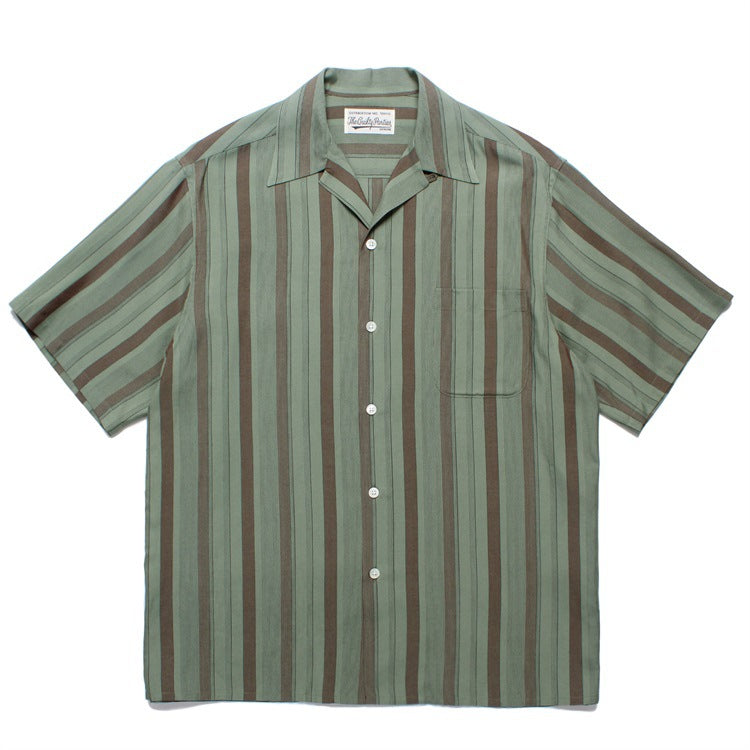 GUILTYPARTIES TIGER Shirts 24ss Striped Classic, Rayon Hawaiian Casual Short Sleeve Shirt Men