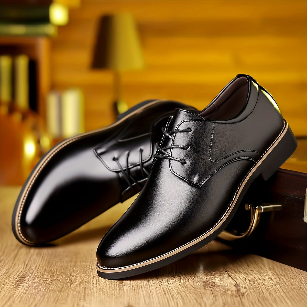 Men's dress shoes glossy sewing line men's leather shoes pointed simple lace-up men's shoes business leisure wedding