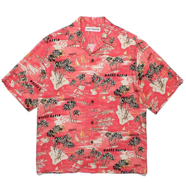 GUILTYPARTIES TIGER Shirts 24ss Coconut Island Style, Cuban Collar Casual Hawaiian Short Sleeve Shirt Men