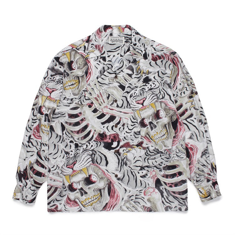 GUILTYPARTIES TIGER Long sleeved shirt Eye strap attention tiger totem skull Hawaiian long sleeved shirt