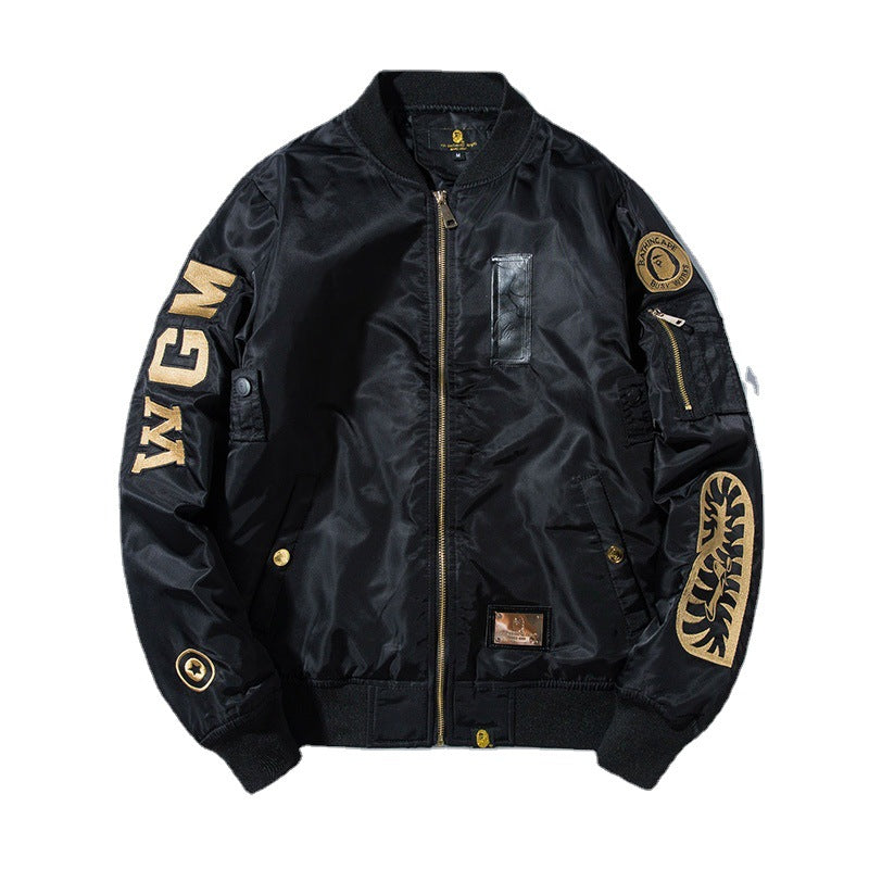 Mens Bomber Jacket MA-1 Winter Thickness available cotton-padded jacket sticker embroidered Air Force pilot couple baseball jersey