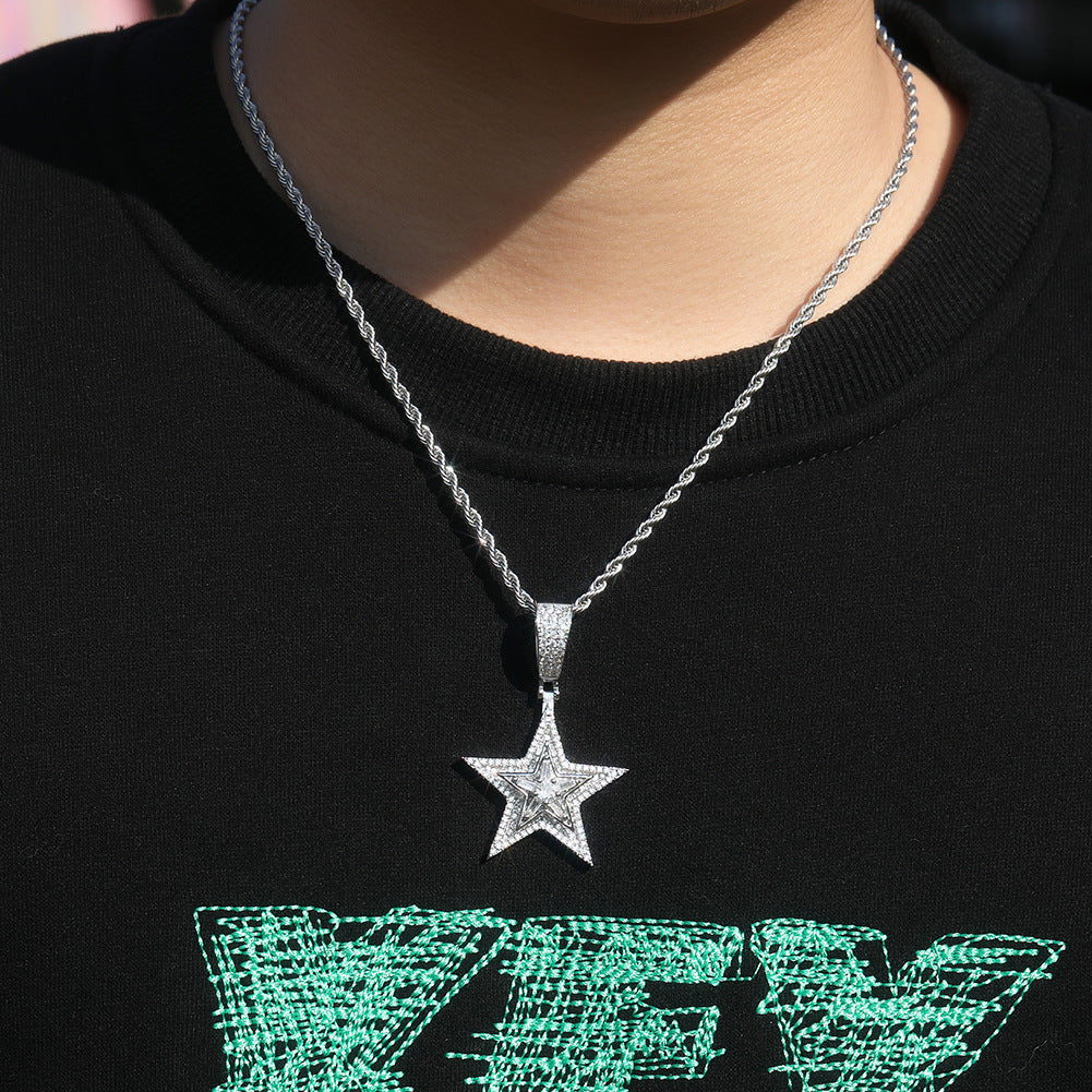 Jewelry Hip Hop Diamond Swivel Pentagram Pendant Necklace Cannabis Royalty Spectrum St. Valentine's