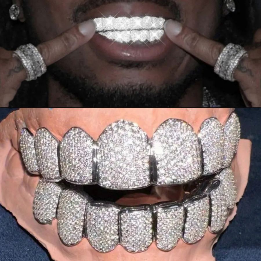Grillz Hip-Hop Rock Halloween Cross-border Hip-Hop Braces Accessories 18K Real Gold Electroplated Copper Zirconium Teeth Accessories Exaggerated Rap Props Braces Accessories