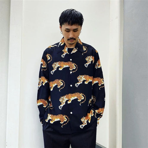 GUILTYPARTIES TIGER Long sleeved shirt Tiger Hawaiian Casual Long Sleeve Shirt Men's and Women's